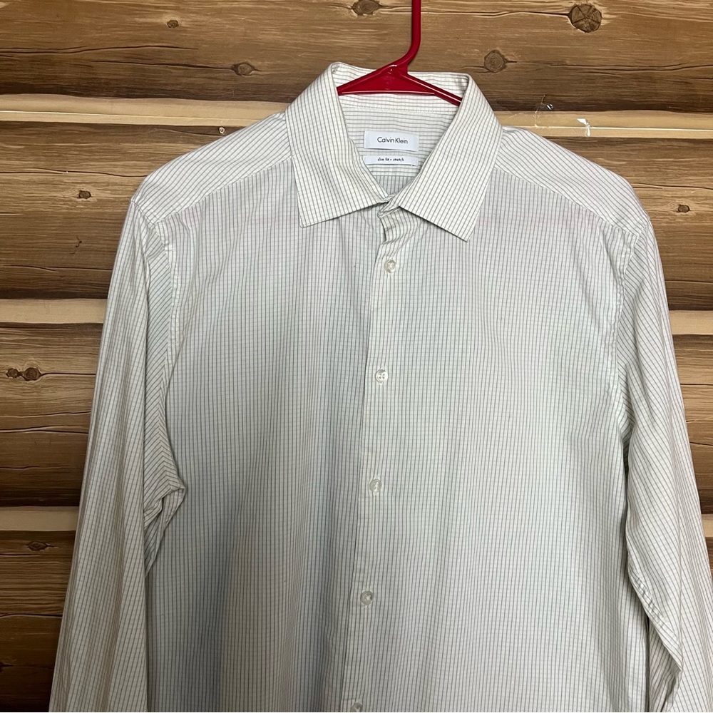 5/$25 Calvin Klein slim fit stretch long sleeve bottomsdown shirt size large - Picture 5 of 12